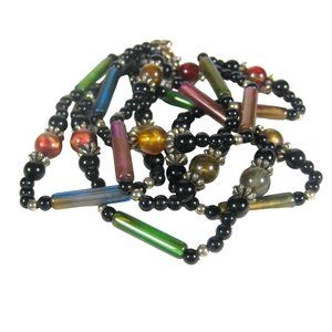 Plastic Beaded Necklace 32 inch Goldtone Iridescent Strand Jewelry Fashion